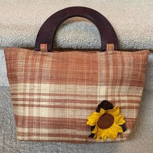 WOMEN STRAW WOOD HANDLES SUMMER HANDBAG / USED